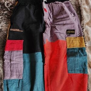 Colorblock Corduroy Pants - Black, Purple, Red, Blue